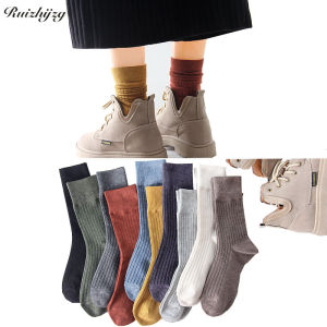 Ruizhijzg Ready Stock 1 pair Socks Thick Womens autumn and winter Sport Casual Ladies Teen Girl Female Soft Sleeping Sock Japanese Style Solid Color