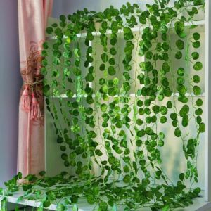 DAUN RAMBAT BULAT MANGKUK DAUN JUNTAI DAUN PLASTIK DAUN PALSU DAUN DEKORASI BUNGA PLASTIK TANAMAN ARTIFICIAL