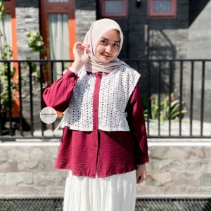DAFANIA SHIRT - FLOTTILICIOUS / Kemeja Polo Linen Brukat Wanita / Baju Atasan Casual Cewek / Korean Style Panjang Katun Top
