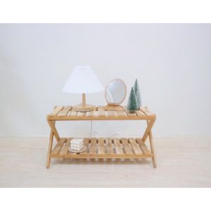 ชั้นวางของ ชั้นวางของไม้สัก ชั้นพับได้ 2 ชั้น ไม้สักแท้