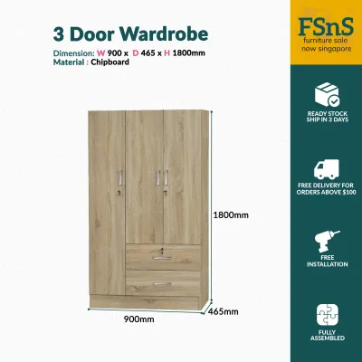 SG Ready Stock Wardrobe / Storage KM3518 (3 Door)
