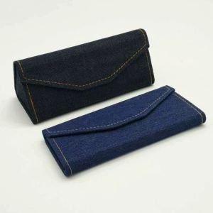ZYJC Denim Cloth Triangle Folding Glasses Case Retro Soft Eyewear Cases Creative Lightweight Reading Glasses Box Men Women