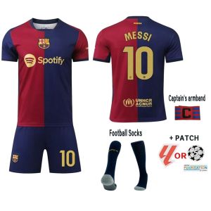 2024-25 Season Barcelona F.C. Home Kids Football Jersey Kings Cup Childrens Barcelona Jersey Gavi Pedri Lewandowski Messi De Jong Yamal Sports Customized Soccer Uniform Short-sleeve Shorts Sets with Kit Socks for Club School Team Training Boys and Girls