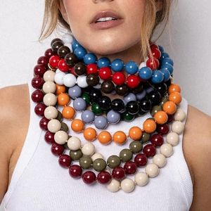 BFBFW Colorful Round Beads Choker Acrylic Large Women Necklaces Fashion Handmade Knot Rope Beaded Necklace Jewelry Gift