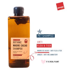 Natura Pet Shampoo Anti Flea & Tick + Anti Infection (Organic Madre De Cacao Ginger botanic dog shampoo 500 ml)