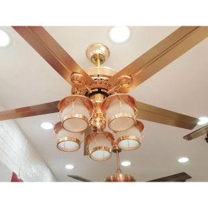 Quạt trần tân cổ Châu Âu KS-589Y [ 5 cánh thép 52inch 5 bóng đèn đui E27 ]  [Động cơ DC inverter-100% lõi đồng]