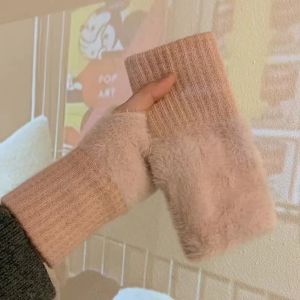 New Plush Half Finger Gloves for Womens Soft Winter Warmth Luxury Solid Color Plush Knitted Fingerless Gloves