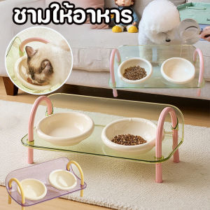 【Blazed】ชามอาหารสัตว์เลี้ยง ชามอาหารแมว ชามแมวสองชั้น ามข้าวสุนัข สามารถปรับความสูงได้ วัสดุ PP