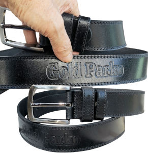 เข็มขัดหนังวัวแท้สีดำแบรนด์เนม Gold Parko เพื่อส่งออก