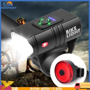 【Hospor】LED Bicycle Front Light with Bike Tail Light Cycling Headlight Outdoor Bike Headlight USB Rechargeable