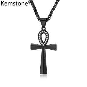 Kemstone người đàn ông thép không gỉ Anka Dây chuyền thập giá bạc mạ vàng đen Mặt dây chuyền đá Zircon trang sức vòng cổ