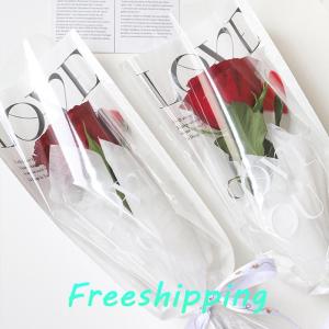 baoxue 20pcs LOVE Transparent Rose Packaging Bags Flower Bouquet Plastic Bag Bouquet Single Wrapping Paper One Straight Bag Flower Packaging