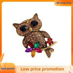 ✨QK shop✨ Vintage Exquisite Diamond Studded Owl Brooch Cute Temperament Animal Pins Versatile Shiny Corsage Clothing Accessories Gifts