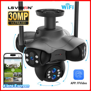 LS VISION 15K 6 Lens 5 Screen 5 PTZ WIFI CCTV Camera 30MP 10X Optical Zoom Humanoid Detection Automatic Tracking Security Camera Full Color Night Vision IP66 Waterproof Outdoor Two-Way Audio IP Cameras