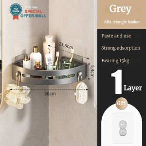 【NO Rust】Wall Mounted Corner Shelf with Hooks Punch-free Triangle Storage Rack Bathroom Drainable Storage Shelving Holder