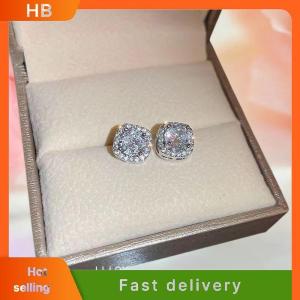 HB Classic Micro-Inlaid Super Shiny Square Diamond Earrings For Women Simple And Cool Style Earrings