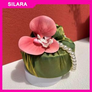 SILARA Fabric Flower Knot Bag Satin Silk Orchid Handbag Jewerly Packaging Box Wedding Candy Bag