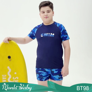 Bộ bơi big size cho bé trai mập béo mẫu áo cộc tay quần đùi phóng khoáng size cỡ lớn đến 85kg chất thun bơi lạnh mịn mát đẹp | BT98