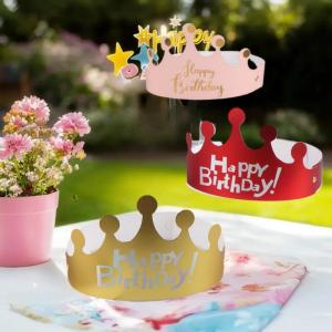 QUANSEN 25PCS Creative Happy Birthday Hat Crown Cap DIY Handmade Party Decor Photo Prop For Adult Kids Cake Ornament