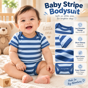 AILEBE Baby Bodysuits Onesie Cotton Infant Romper Newborn Baby Clothes Jumpsuit Short Sleeve Striped Snap Button Bottom Soft Breathable Skin-Friendly Boy Girl 0-12M 0-24M Pambahay Pantulog Daily Wear OOTD