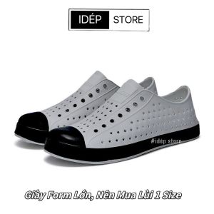 (HCM) Giày lười nam nữ đi mưa XÁM ĐẾ TRẮNG có lỗ thoáng khí Chất liệu nhựa xốp EVA siêu nhẹ êm chân GL025 (ĐẶT LÙI 1SIZE)
