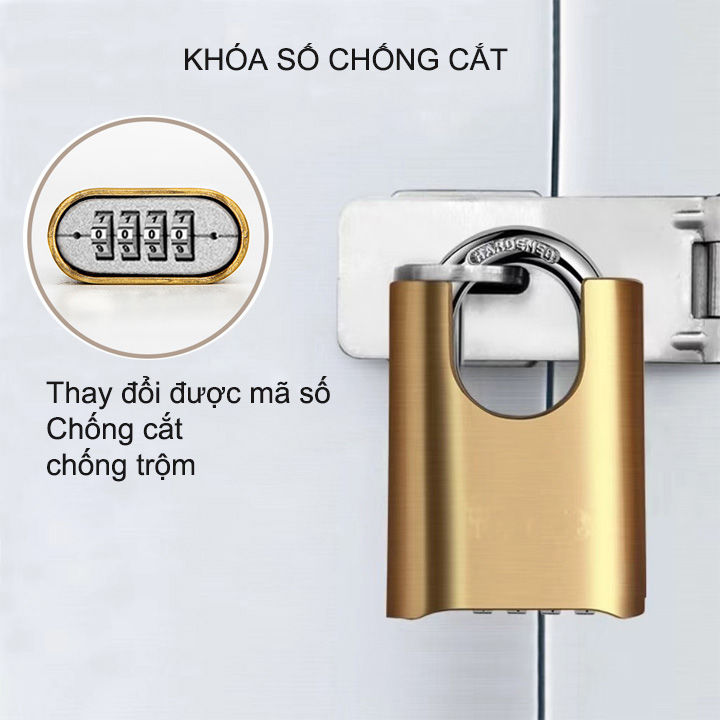 Khóa số cửa chống cắt HD05, loại 4 mã số thay đổi được, móc khóa thép ...