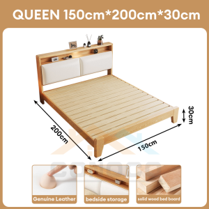CONOCO Solid Wood Upholstered Bed Modern Simplicity With Headboard Soft Package Bed Katil Kayu Tulen Wooden Bed 實木軟包床