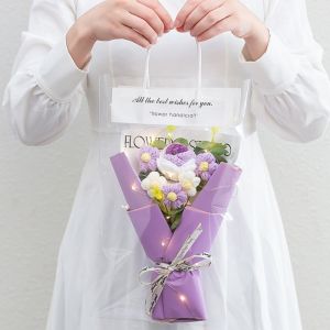 SPARAK Đan móc Bó hoa móc len Phát sáng Đèn LED Hoa giả vĩnh cửu Sáng tạo Quà tặng Ngày của Mẹ Bó hoa hướng dương và cúc giả Ngày Valentine
