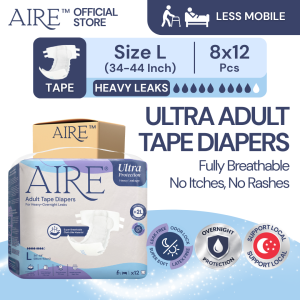 [Carton Deal] Aire Adult Tape Diapers - Size L (8x12 pcs)(For Heavy Leaks Soft Protection w. Readjustable Magic Tape)