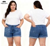AUGUST FIT Big/Plus size Curvy Denim High Waist Strechable Cuffed Shorts