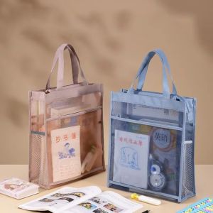 CLARO 1pcs Large Capacity Book Storage Bag Transparent with Handle File Folders Organizer INS Simplicity Zipper File Bag School Office Supplies