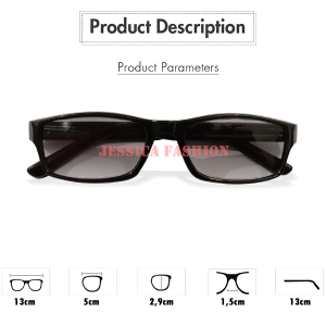 Kacamata Lensa Plus Rabun Dekat Ready Ukuran +1.00 s/d +3.00 Lensa Hitam Gradasi Untuk PRIA WANITA Frame Persegi Panjang Warna Abu Glossy - COD