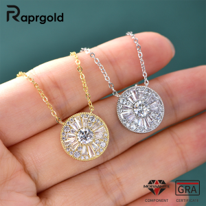 RAPRGOLD GRA Certified D VVS1 5mm Moissanite Round Charm Pendant Necklace Chain for Women 14K Gold Filled Fine Neck Jewelry Gift