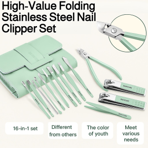 16 Pieces Nail Clipper Set High-Value Folding Stainless Steel Nail Clipper Set Pedicure Manicure Tools