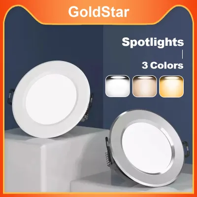 Goldstar 3 Colors LED Recessed Downlight Ceiling Lights Panel Light Pin Light Round 6W/9W/12W LED Downlight Warm White Temperature Recessed Pin Lights Panel Ceiling Light