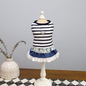 YITAQI Cute Striped Dog Dress Breathable Thin Design Pet Princess Lace Skirt Pet Chest Strap Soft Summer Pet Clothes Spring