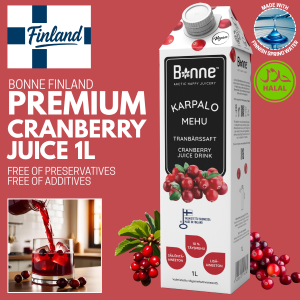 Bonne Finland Cranberry Juice 1L | UTI Health Antioxidant Finnish Juice | No Preservatives No Artificial Additives Halal