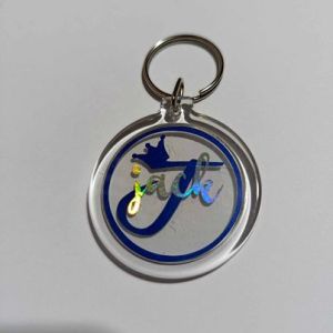 Customized/Personalized KEYCHAIN - Acrylic Round Type in 2 designs: blue and red