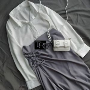 Kemeja Wanita One Set Rok Serut / Kemeja Motif / Atasan Wanita / Kemeja Kerja / Kemeja Polos / Kemeja Wanita Polo Linen / Baju Muslim Kekinian / Kemeja Wanita One Set Rok Serut Terlaris dan Termurah