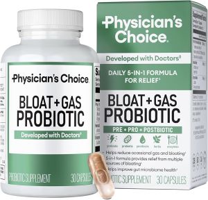 Physicians CHOICE Bloat & Gas Probiotic 5-in-1 Proactive Support + Daily Relief - Digestion & Gut Health- Herbals Digestive Enzymes Post & Prebiotics - Gas Relief for Adults - Women & Men - 30ct