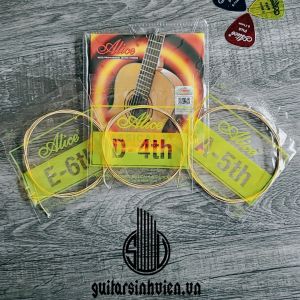 Dây đàn guitar classic Alice - Dây nilong màu vàng đen - Dây bấm mềm ấm - Đặt hàng tặng pick Alice