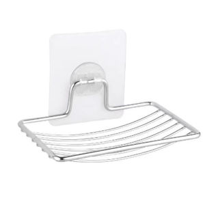 Stainless Steel No Punching Soap Holder Bathroom Wall-Mounted Soap Dish Holder Self Adhesive Kitchen Spong Storage Rack