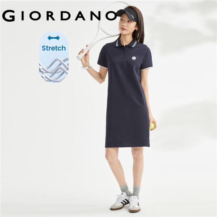 GIORDANO Women Dresses Flower Embroidery Stretchy Polo Dresses Short Sleeve  Contrasting Fashion Casual Polo Dresses 13464338 Regular Size Red Purple  Yellow Blue Dresses - Lazada