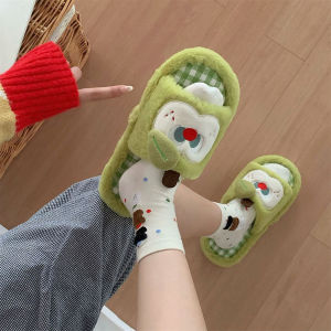 Xixitiao ký túc xá giản dị ấm áp thoải mái lông dép cho phụ nữ độc đáo mùa thu và mùa đông dễ thương táo đỏ nữ tính bông dép