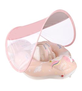 EmmAmy Upgrades Baby Swimming Ring Lying Lap Infant Swimming Float with Sunscreen Sunshade Kids Swim Pool Accessories