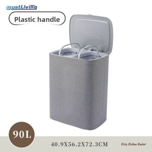 35L/50L/90L Double Laundry Hamper 2 Partition Laundry Bag With Handle Tall Laundry Hamper With Legs Suitable for Dirty ClothesFloor Standing Clothes Storage Storage Bin for Laundry Room Bedroom Bathroom