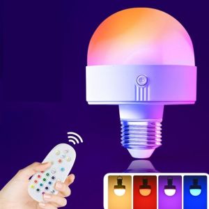 BAGUO Có điều khiển từ xa Bóng đèn RGB USB có thể sạc lại 5W Bóng đèn sân khấu Sáng Tạo Có thể tháo rời E27 Bóng đèn khẩn cấp Nhà
