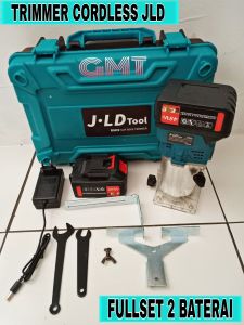 FULLSET TRIMMER CORDLESS JLD J3748 FLAT EDGE TRIMMER MESIN PROFIL ROUTER KAYU TENAGA BATERAI PRAKTIS PEMANGKAS TEPI RATA UNTUK KEPERLUAN TUKANG KAYU