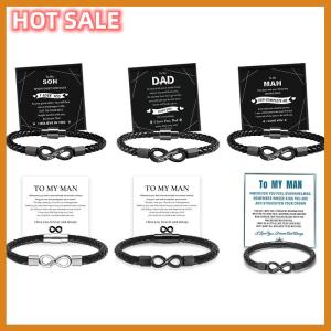 🔥🔥🔥dingdaocunz Gift For Men Infinity Bracelet Braided Leather Forever Linked Together Stainless Steel Engraved With Love You Forever Jewelry