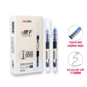 Hộp 12 bút bi nước Deli S856 ngòi 0.5mm / Bút lông kim viết thư pháp mực gel Deli 856